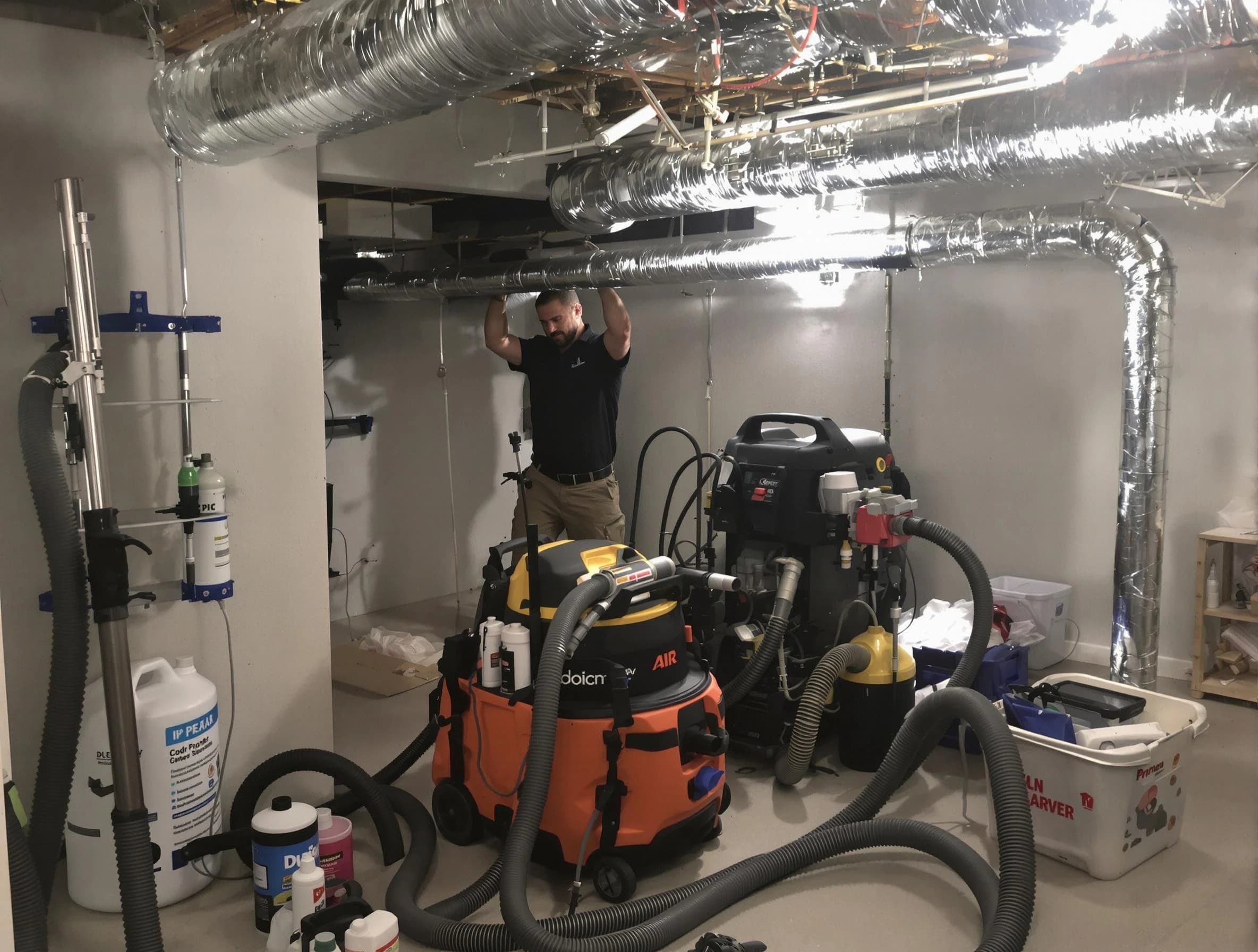 Centennial Air Duct Cleaning specialist performing professional mold removal from air ducts using safety equipment in Centennial
